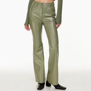 Wilfred Aritzia Melina Flare Sage‎ Green High Rise Vegan Leather Pants, Size 8